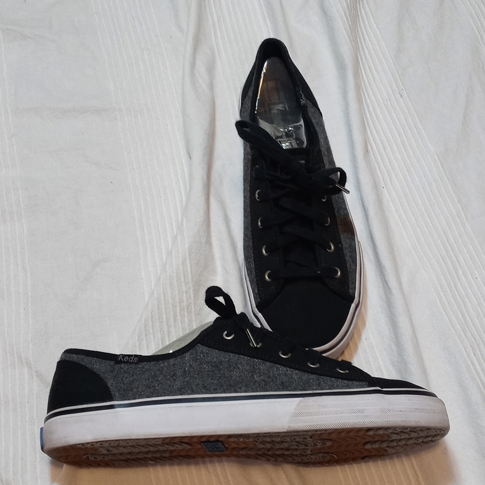 KEDS CANVAS LACE-UP SHOES WOMENS 9 1/2 M BLACK GREY